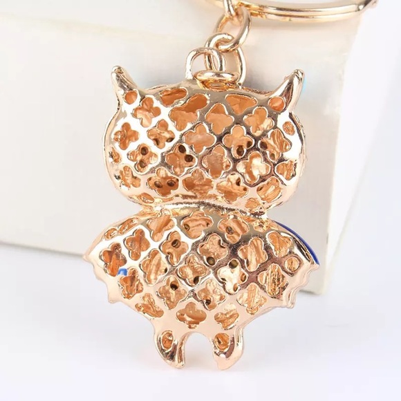 Hot Pink Crystal Owl on a Gold Keychain - Picture 3 of 12